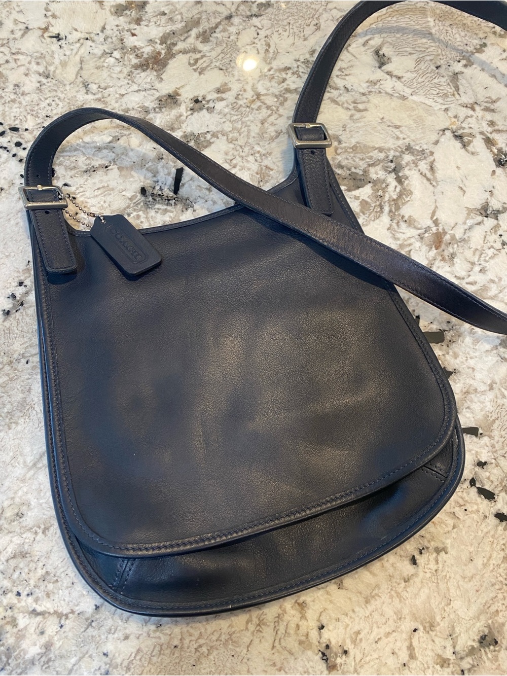 Vintage Coach Navy Blue Leather Shoulder Bag